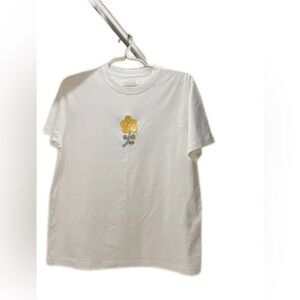 Authentic shushu/tong White T-Shirt with Yellow Floral Design